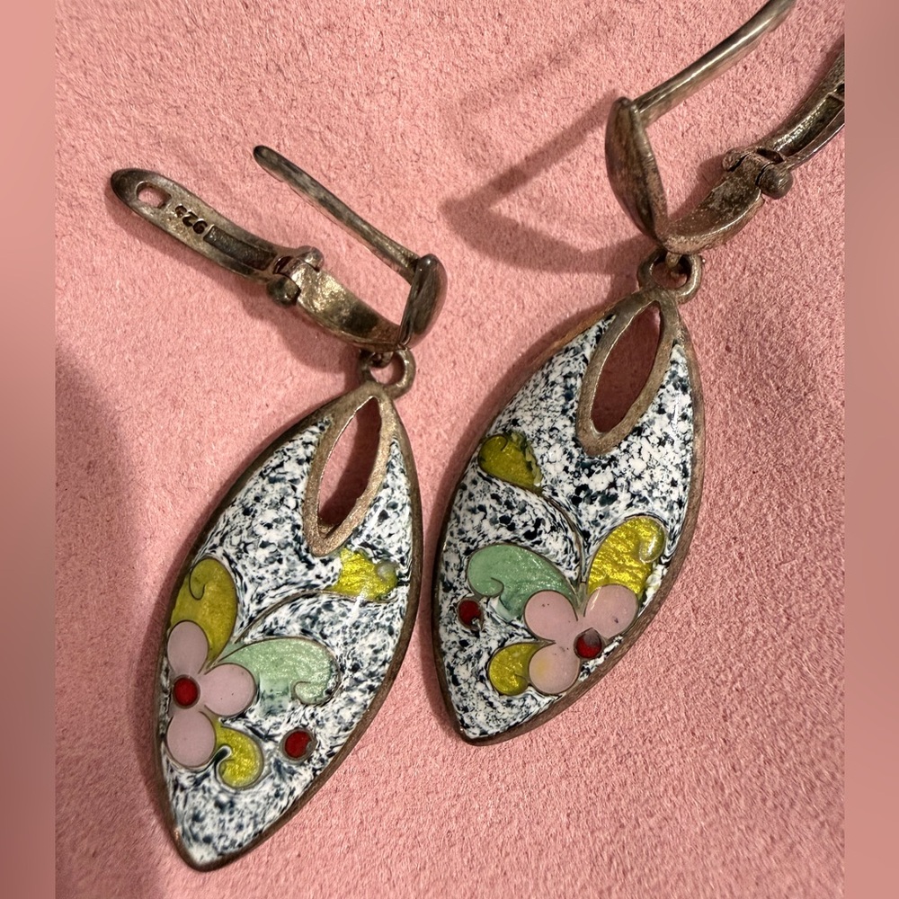 925 Sterling Silver Earrings with Flower Print